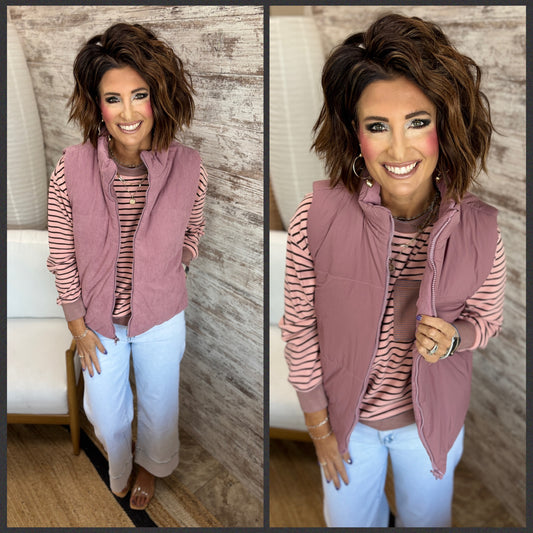 Rose Corduroy and Puffer Reversible Vest