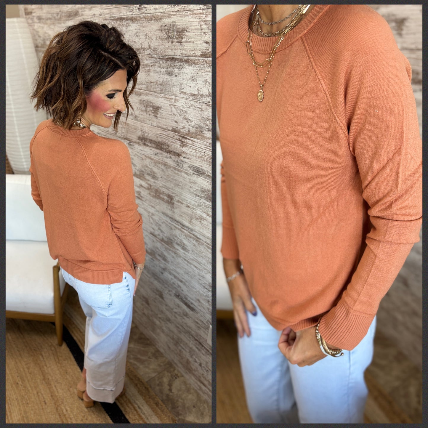 Terracotta Solid Crew Sweater