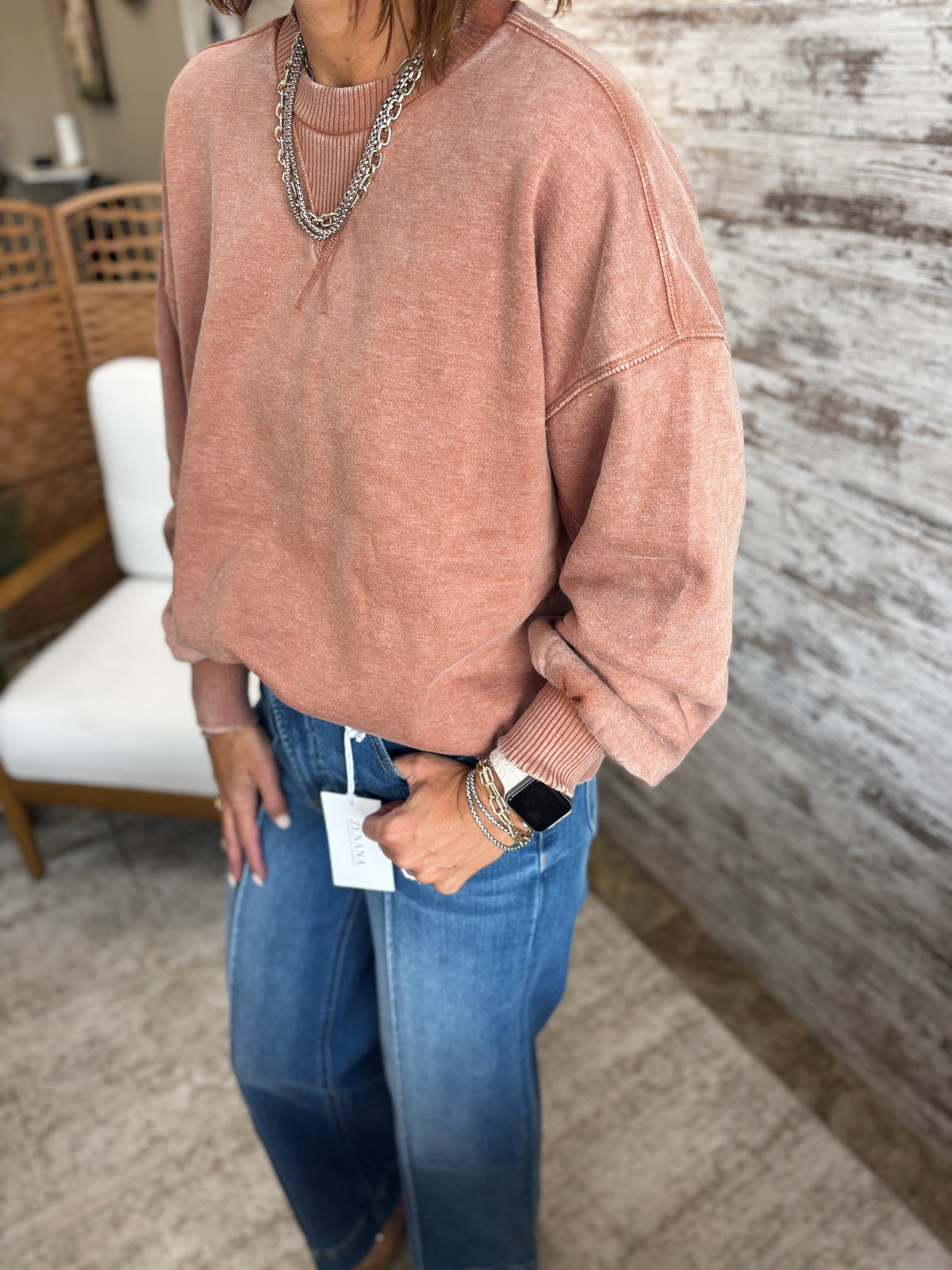 Rust Acid Wash Pullover
