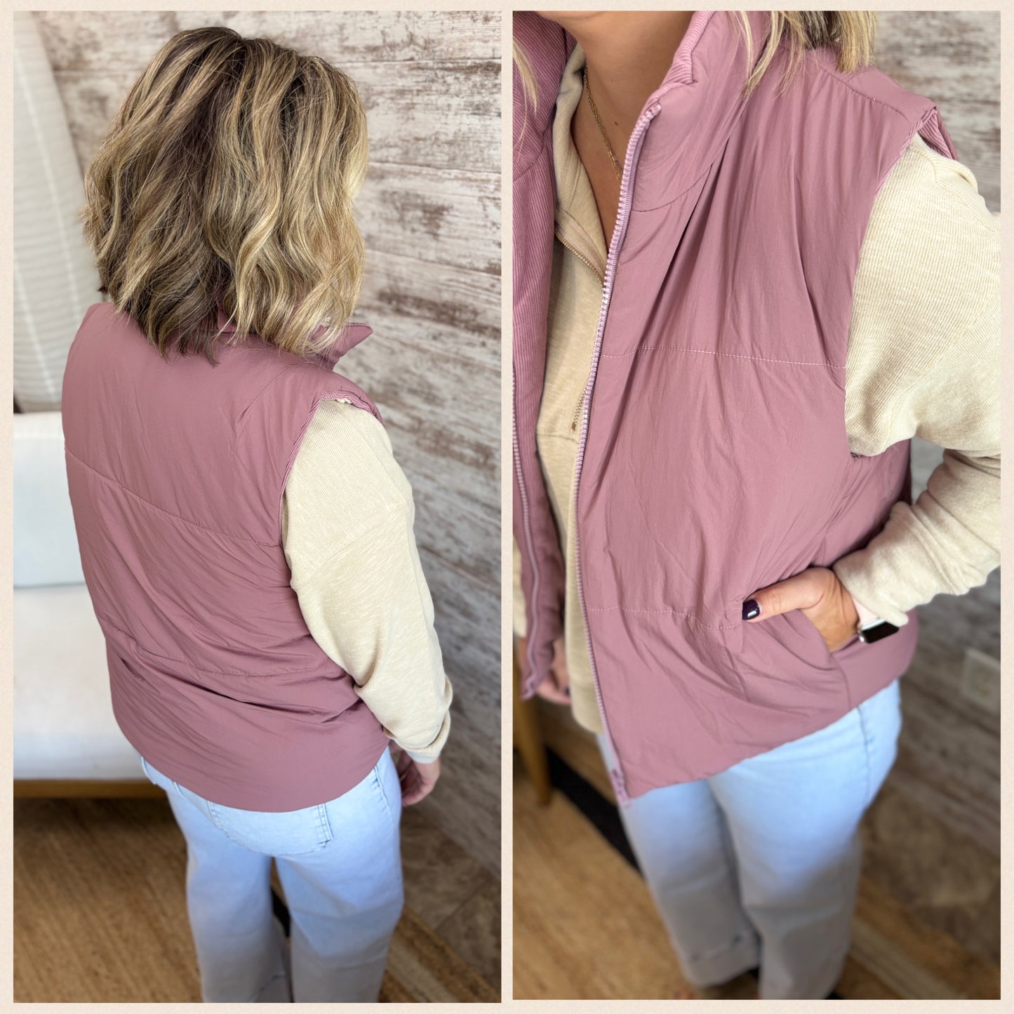 Rose Corduroy and Puffer Reversible Vest