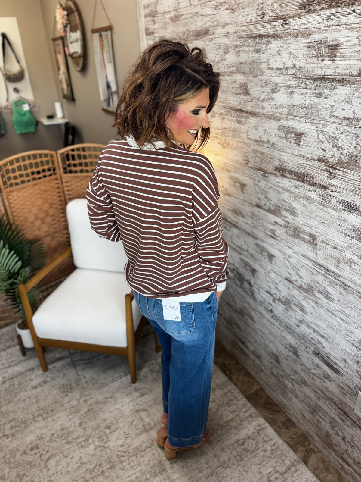Brown Striped Crew Neck