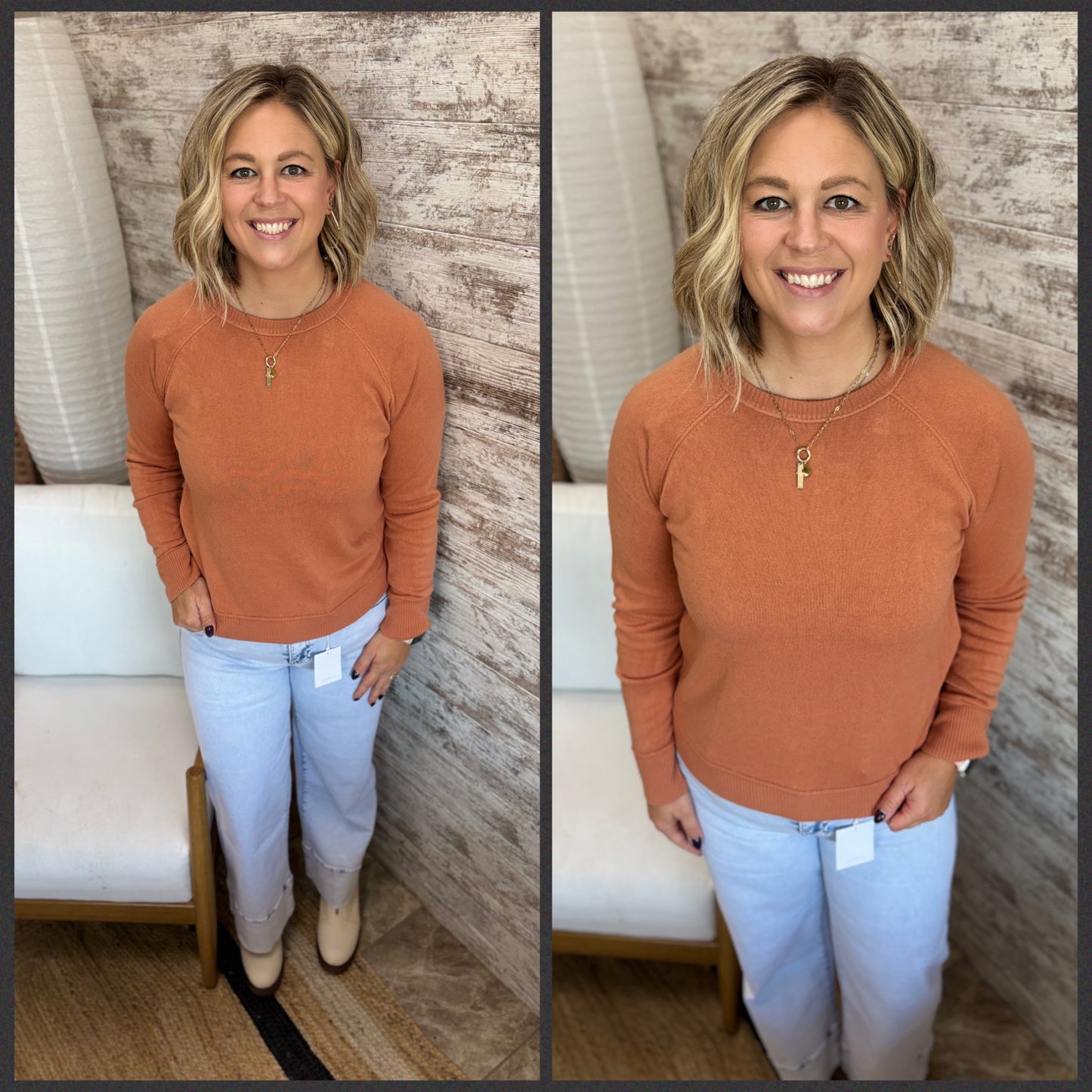 Terracotta Solid Crew Sweater