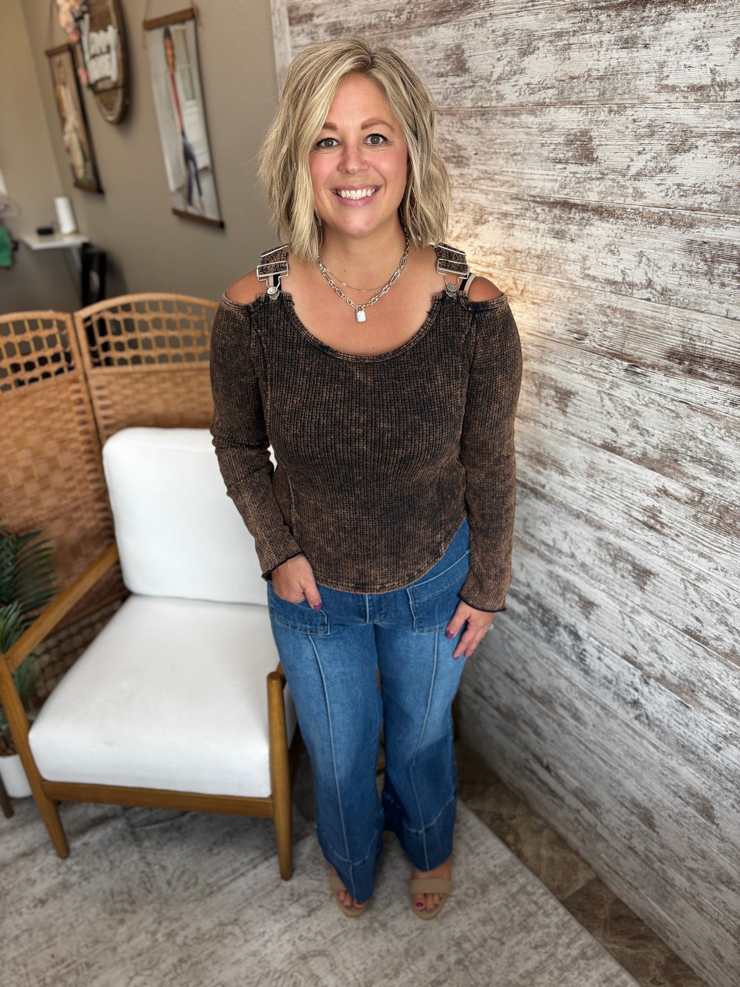 Stone Black Vintage Top With Buckle Detail