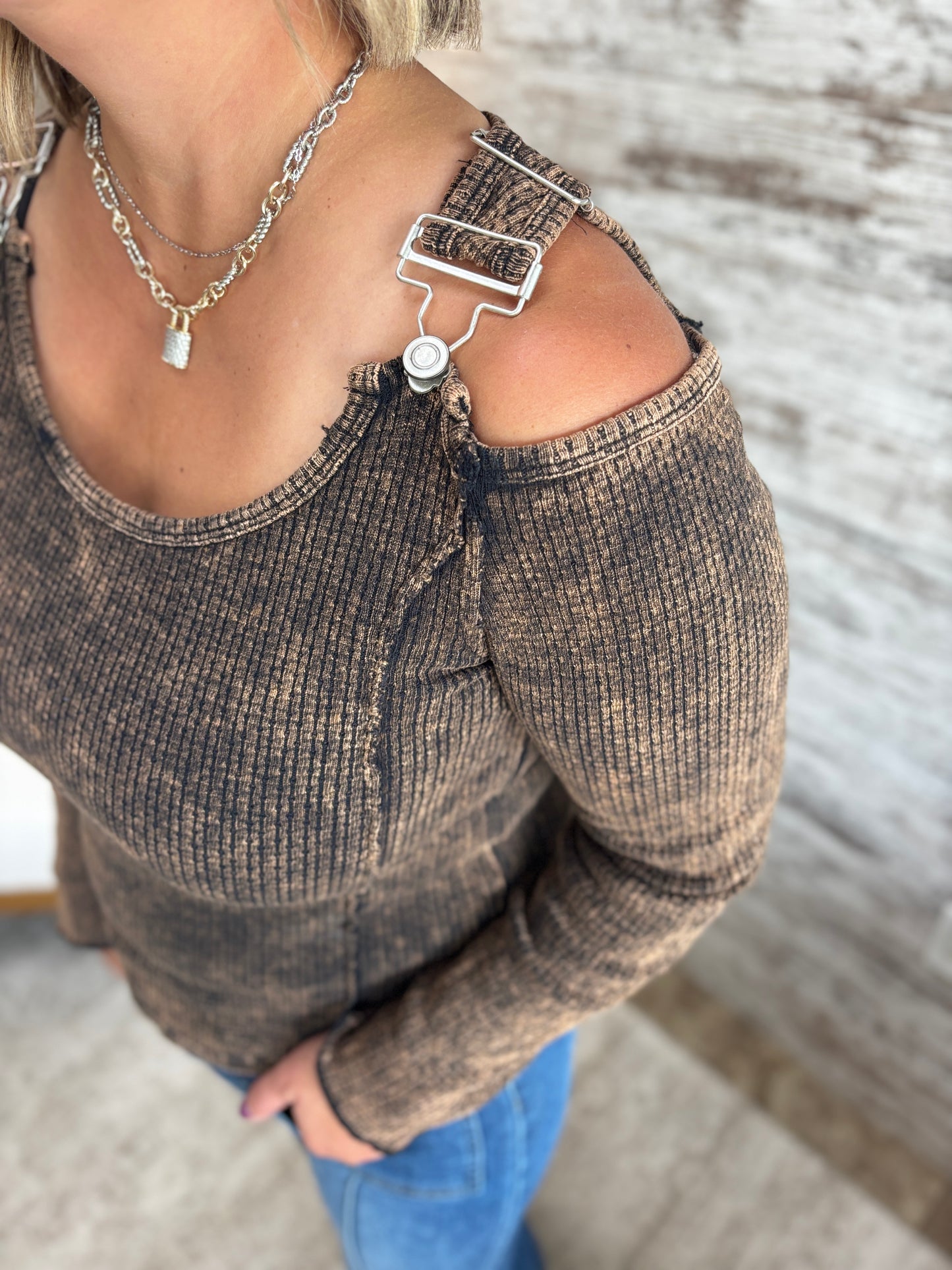 Stone Black Vintage Top With Buckle Detail