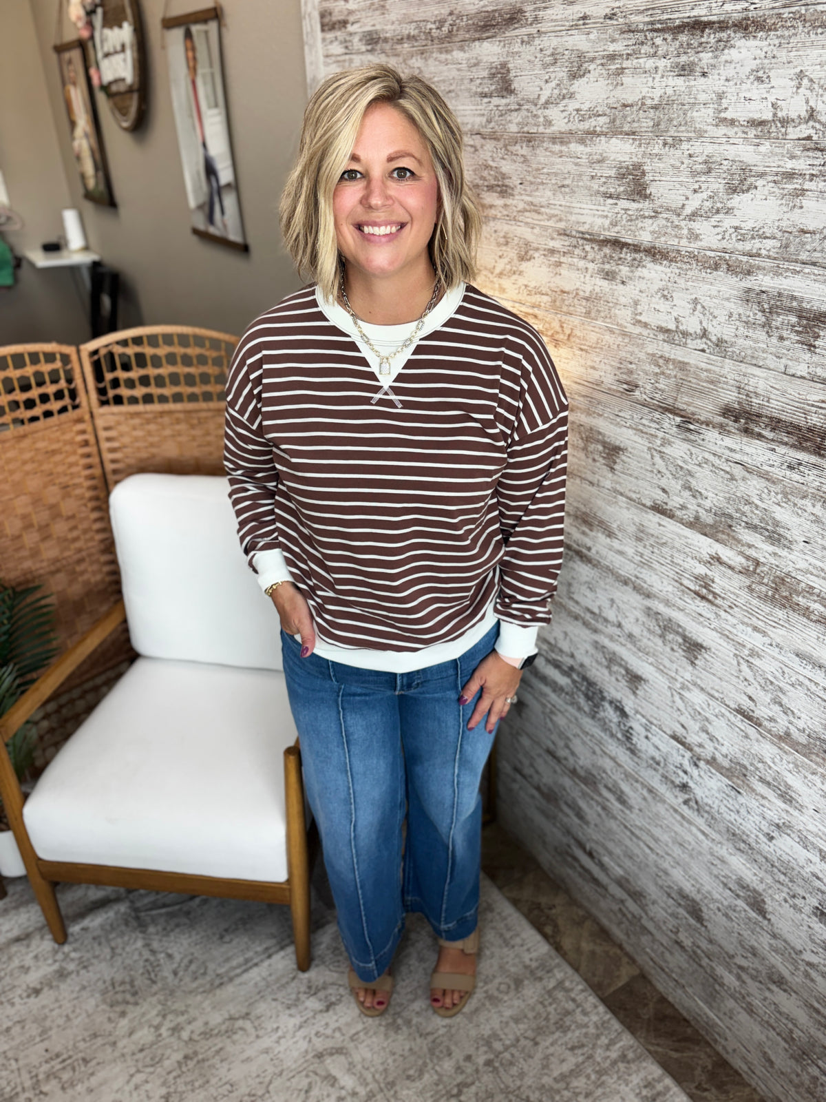 Brown Striped Crew Neck