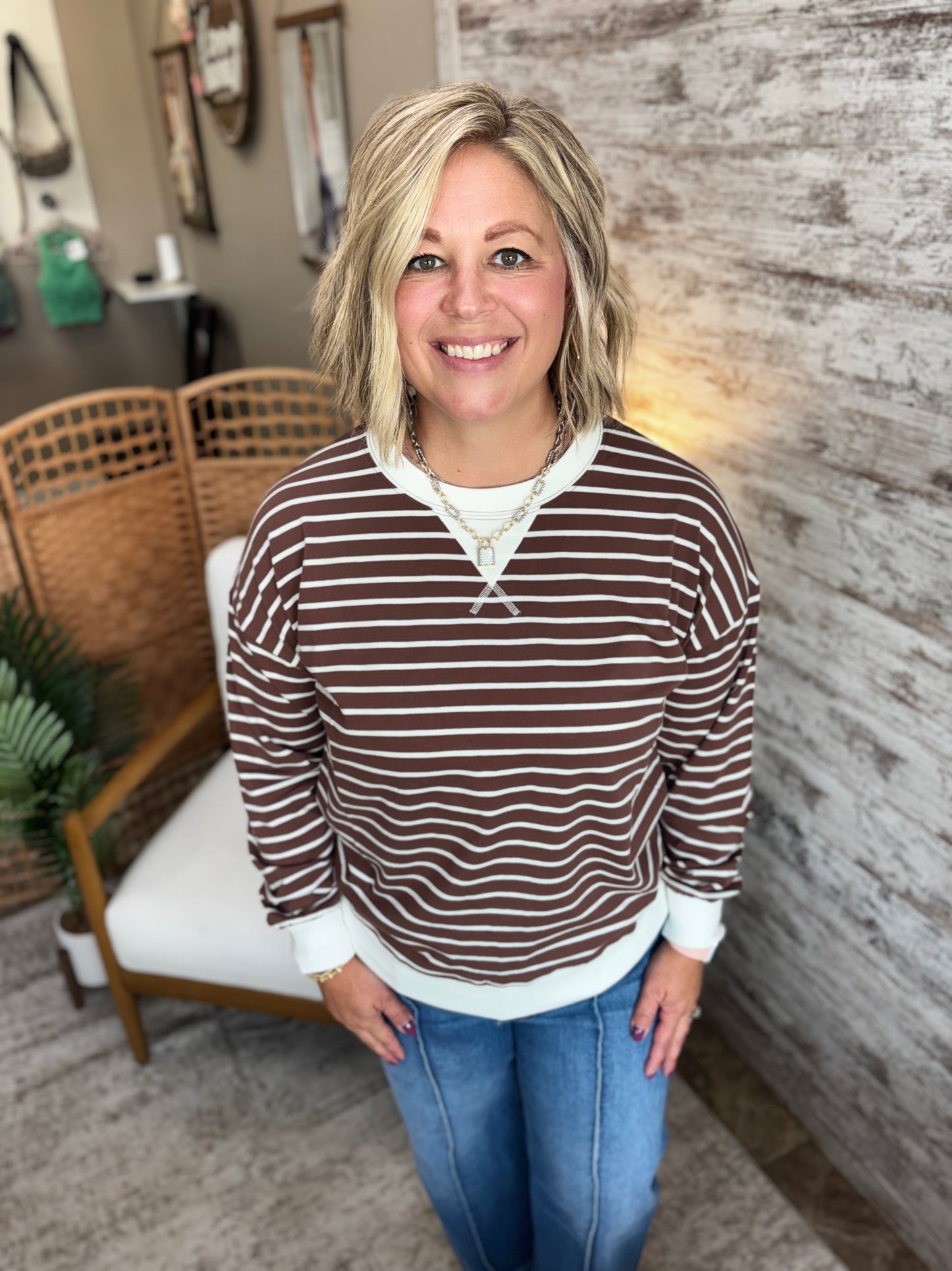 Brown Striped Crew Neck