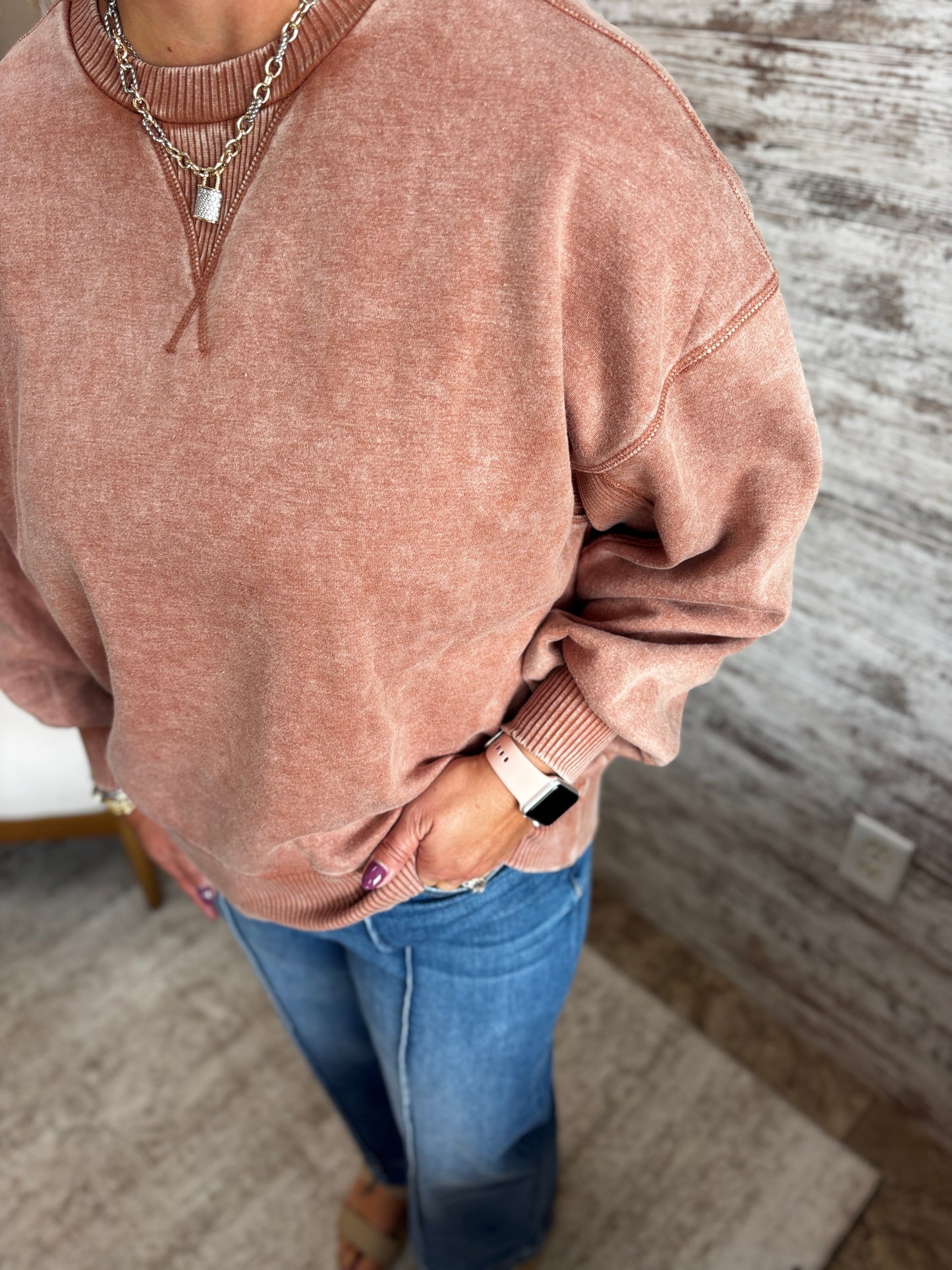 Rust Acid Wash Pullover