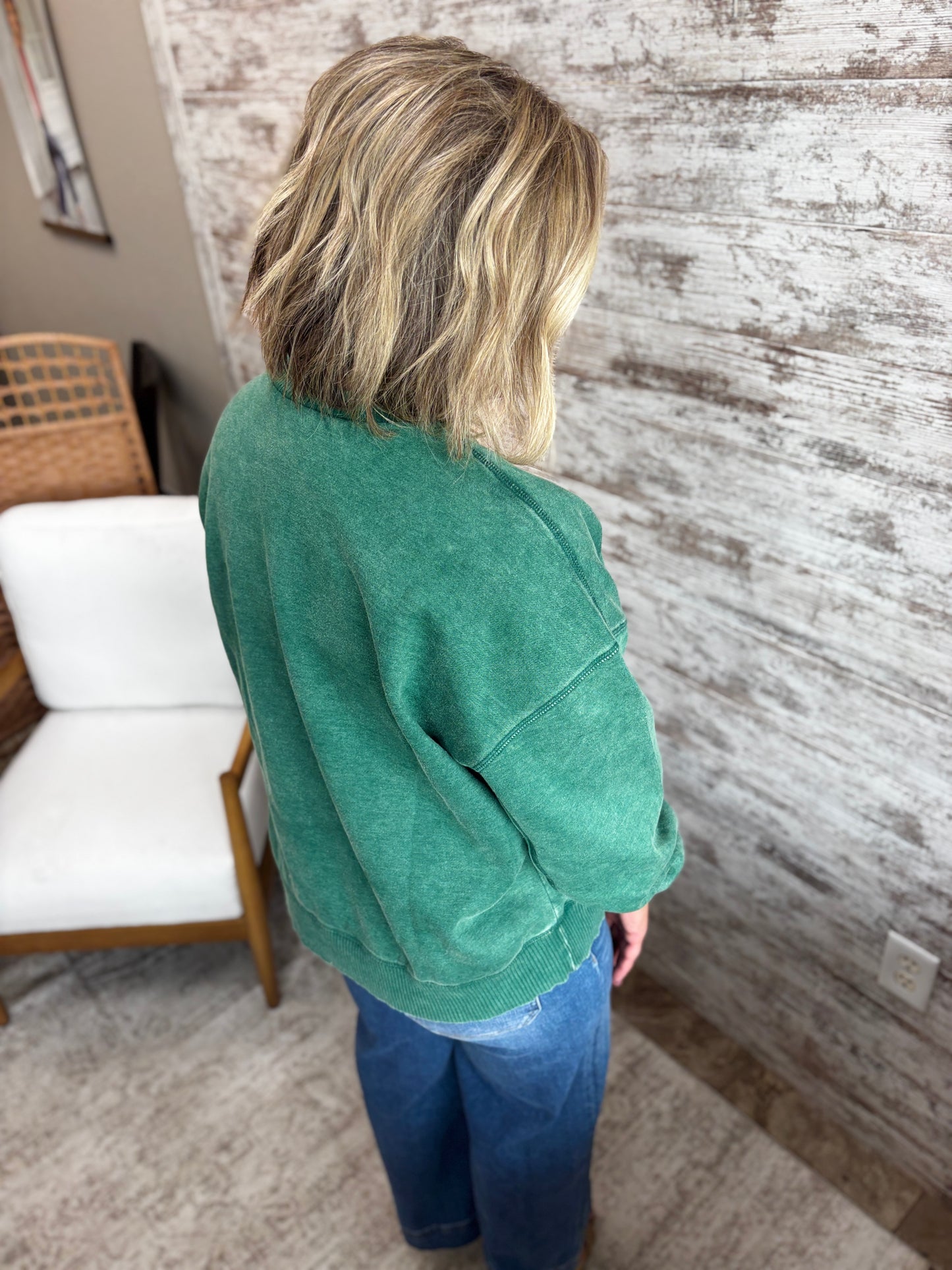 Hunter Green Acid Wash Pullover