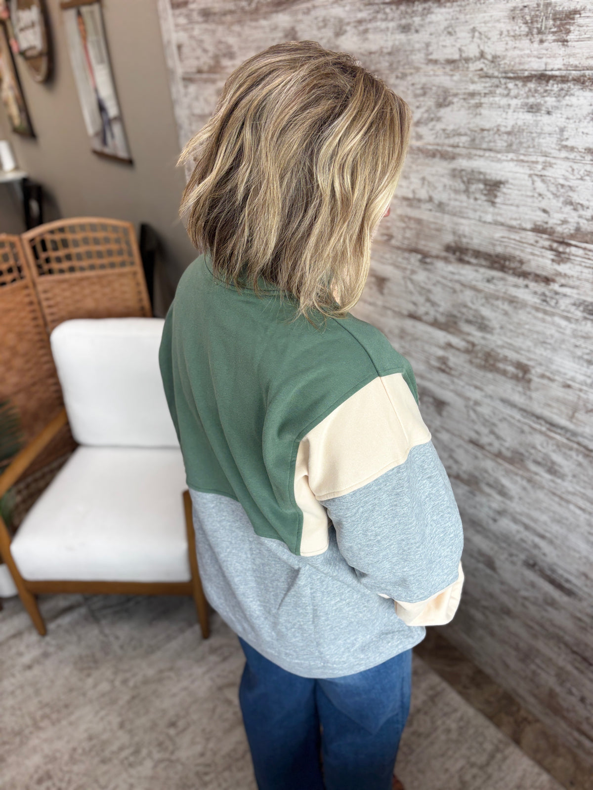 Sage Colorblock Half Snap Top