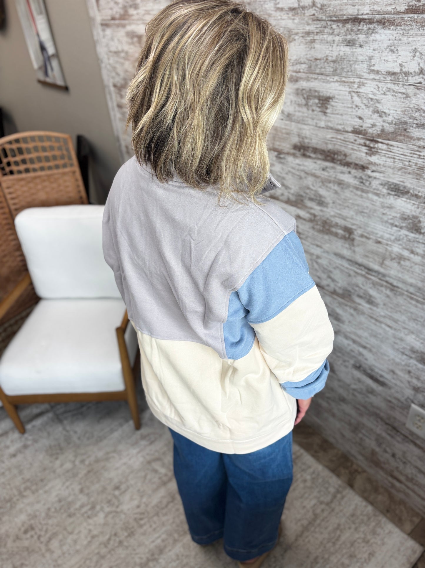 Grey Colorblock Half Snap Top