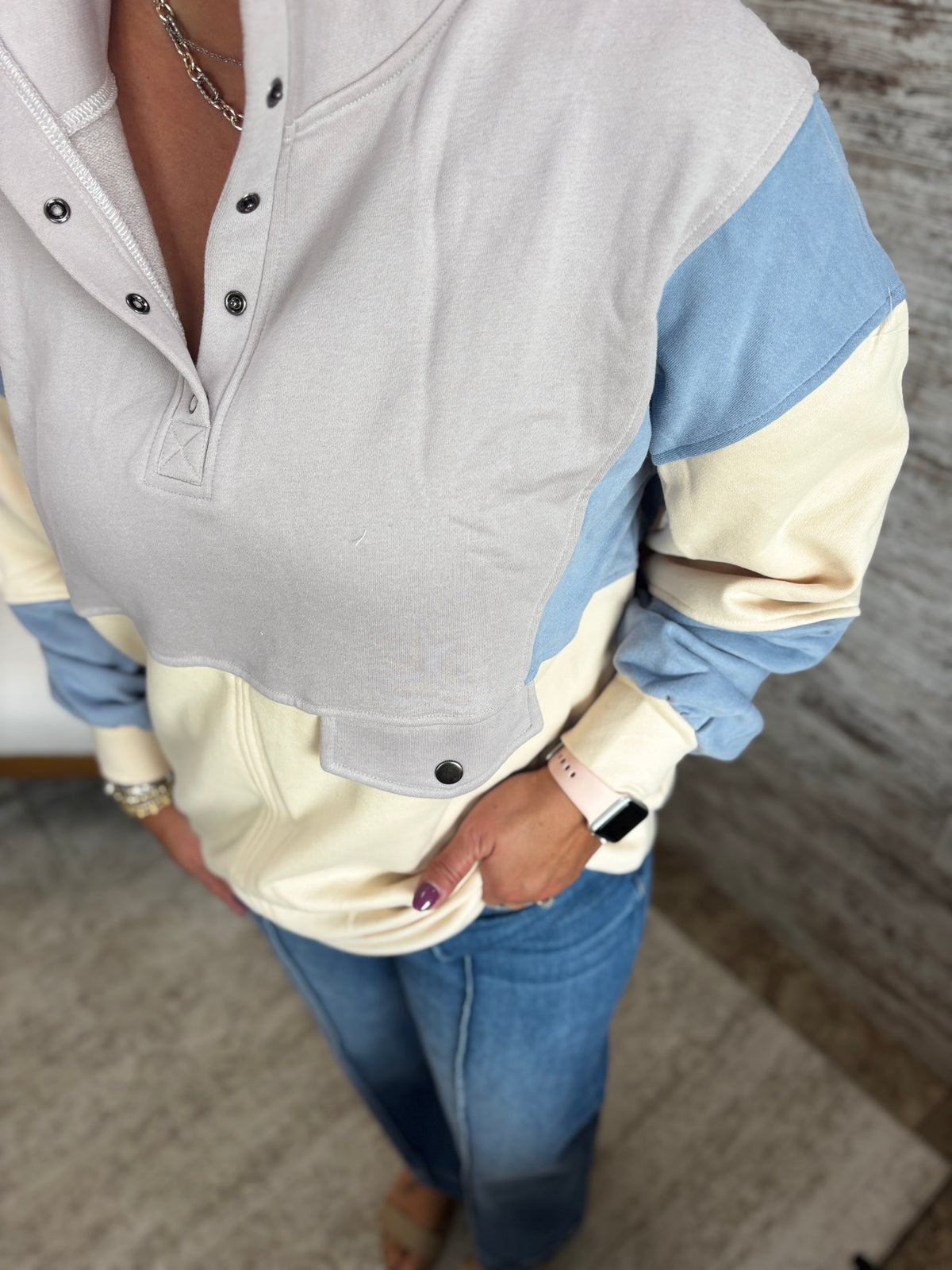 Grey Colorblock Half Snap Top