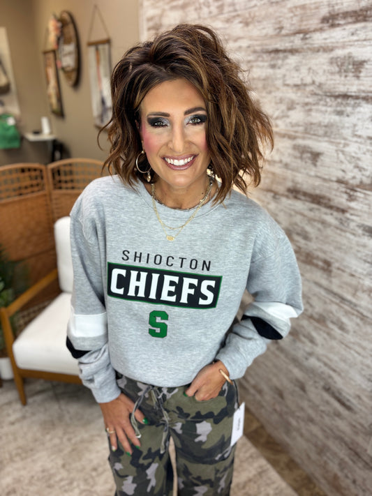Shiocton Chiefs Varsity Black and White Stripe Pennant Crew~ Unisex