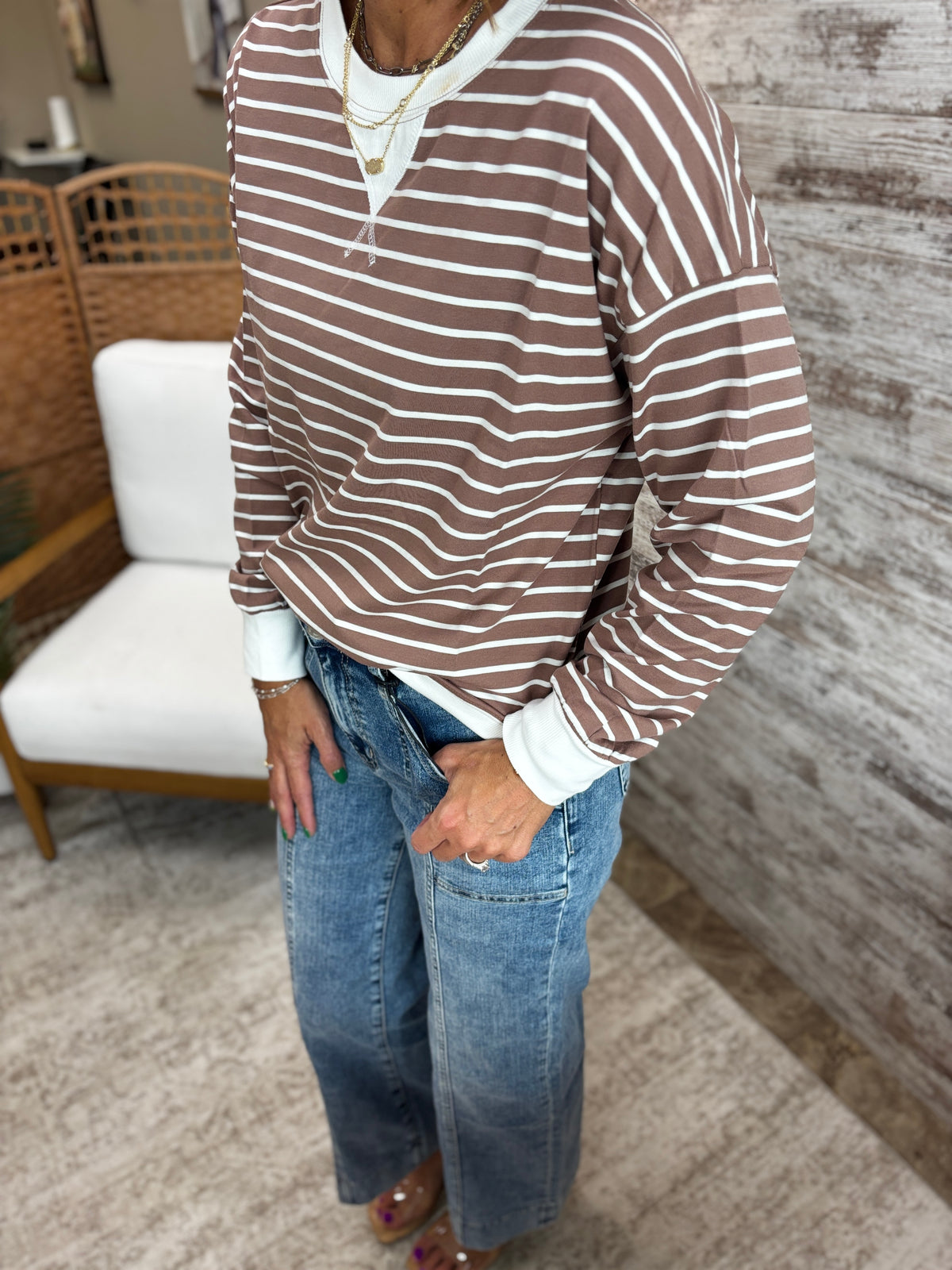 Brown Striped Crew Neck ~ 3 Colors