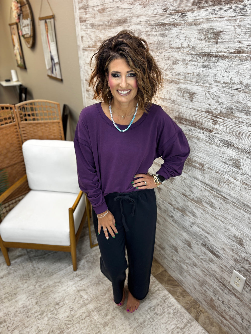 Black Malibu Wide Leg Fleece Pants