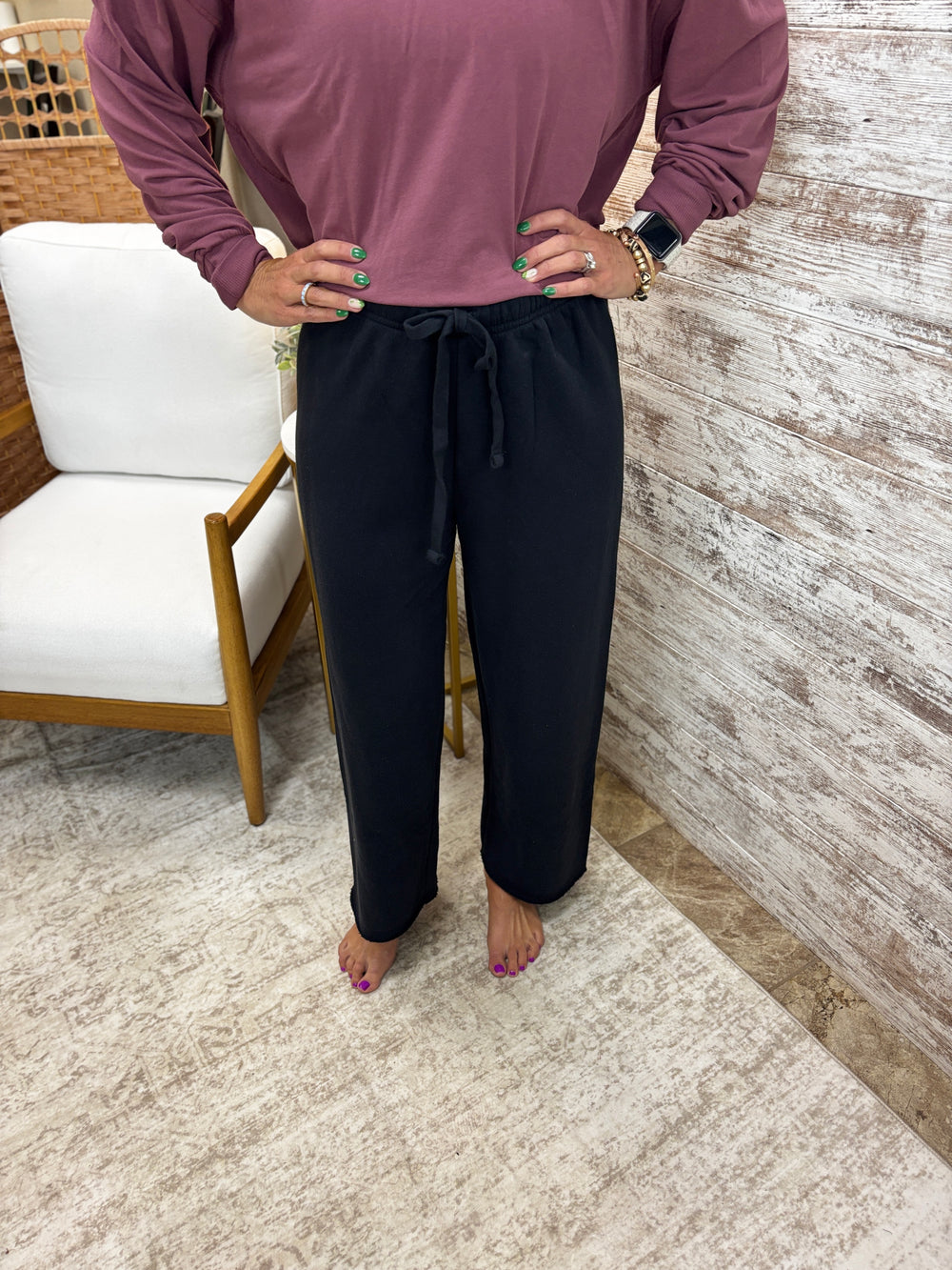 Black Malibu Wide Leg Fleece Pants