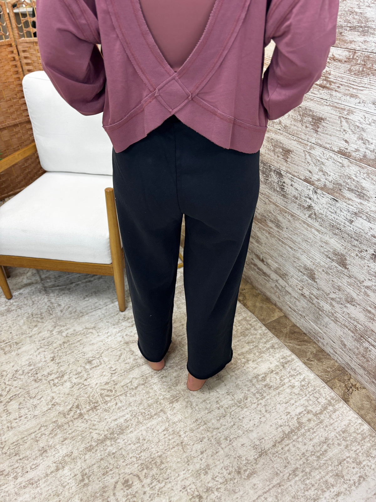 Black Malibu Wide Leg Fleece Pants