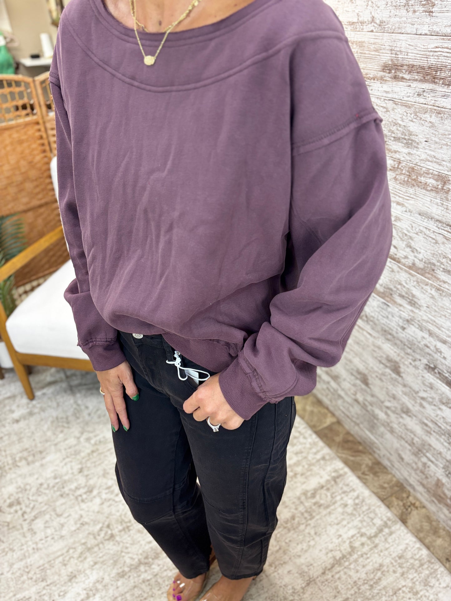 Deep Purple Off the Shoulder Pullover