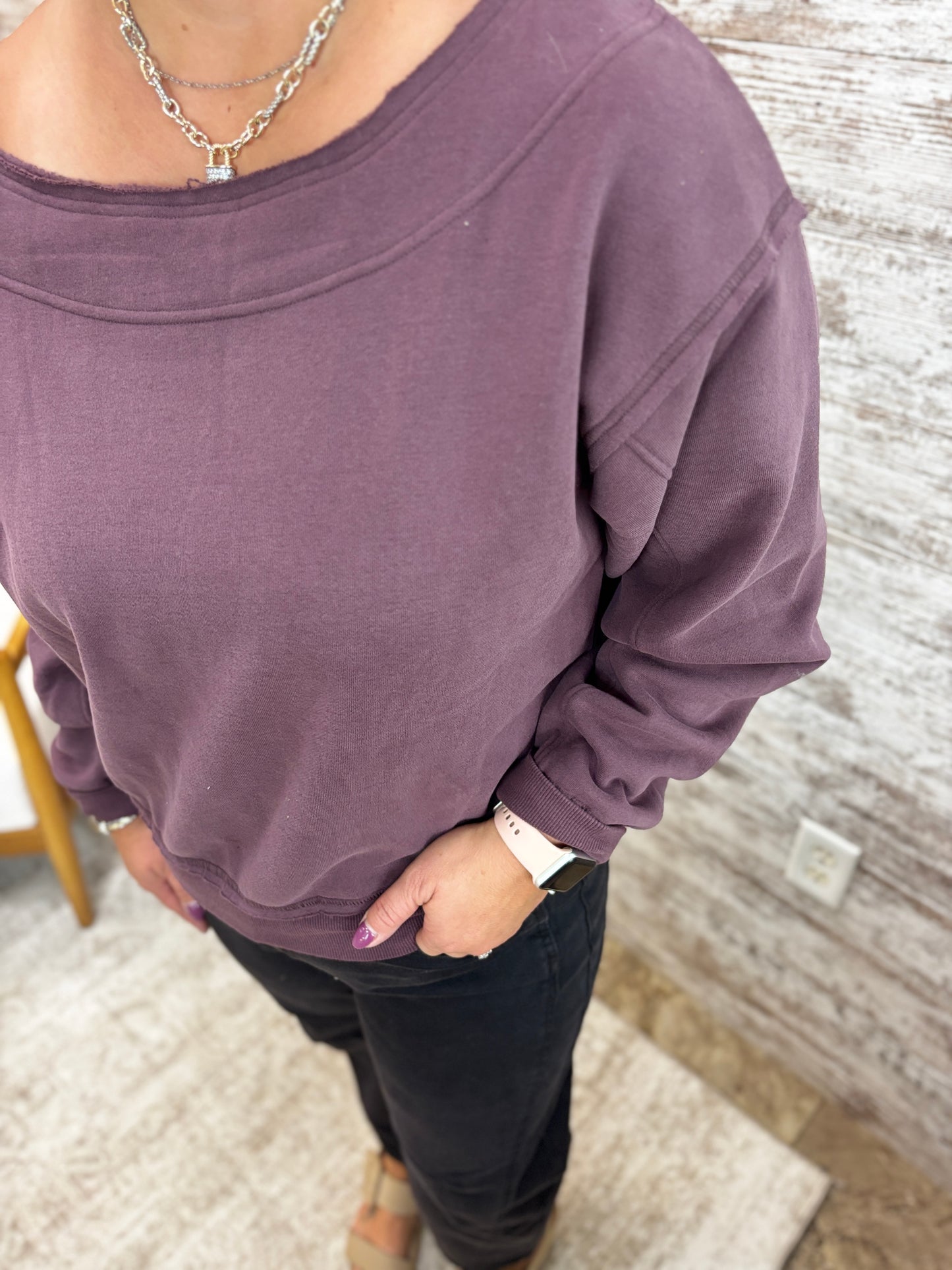 Deep Purple Off the Shoulder Pullover