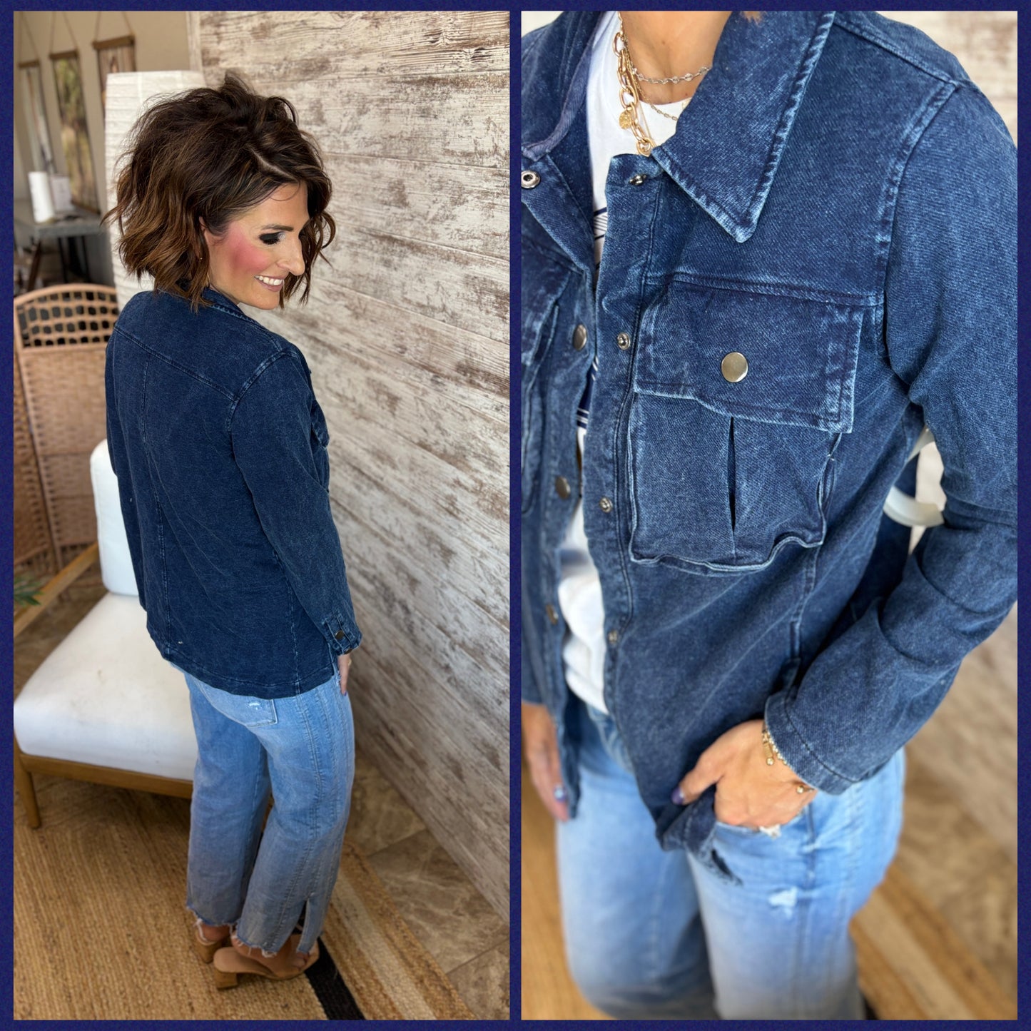 Navy Mineral Wash Shacket