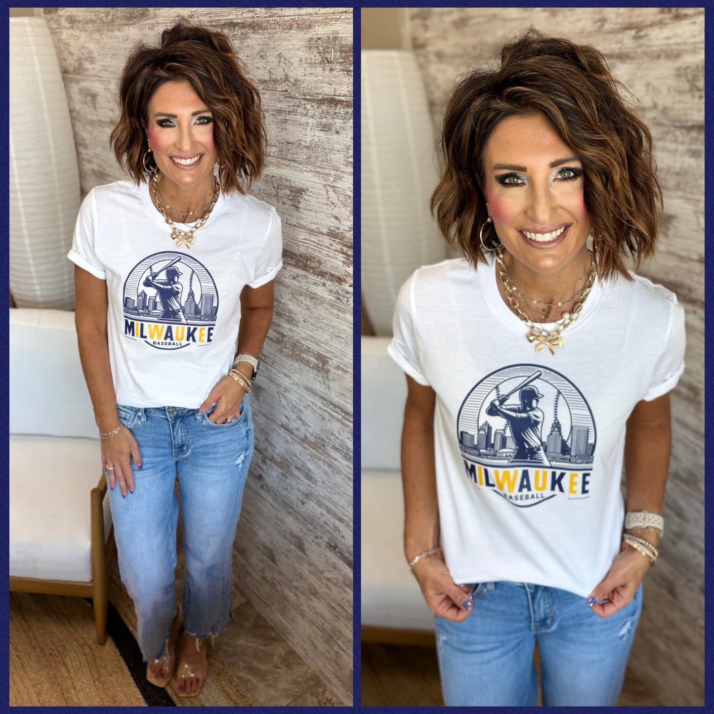 Milwaukee Baseball Navy and Gold Bella Tee~ Adult and Youth ~ 2 Colors