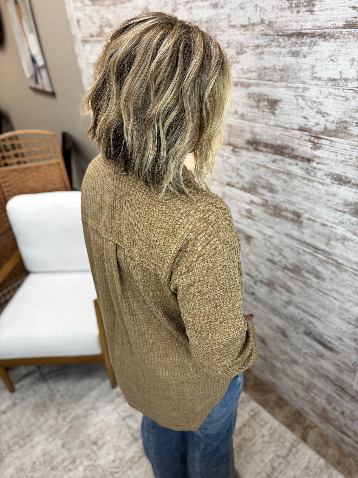 Light Brown Ribbed Button Down Shirt