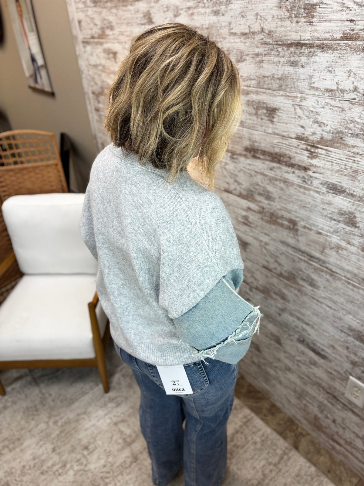 Light Grey Denim Sleeve Cardigan