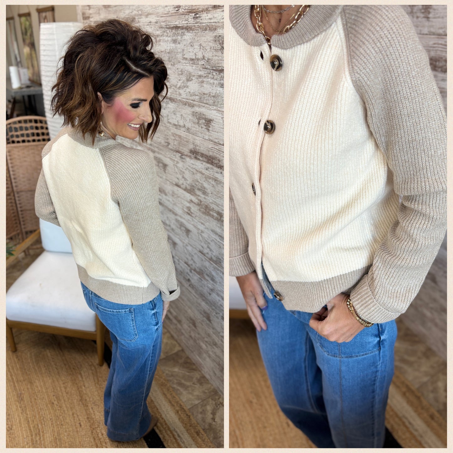 Cream/Taupe Varsity Cardigan
