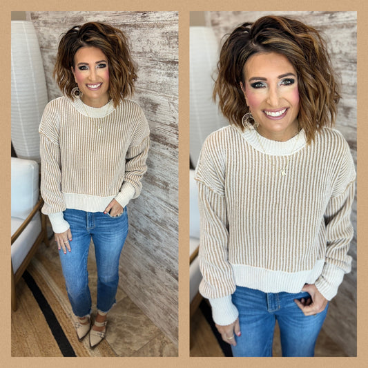 Taupe Two Tone Crop Sweater