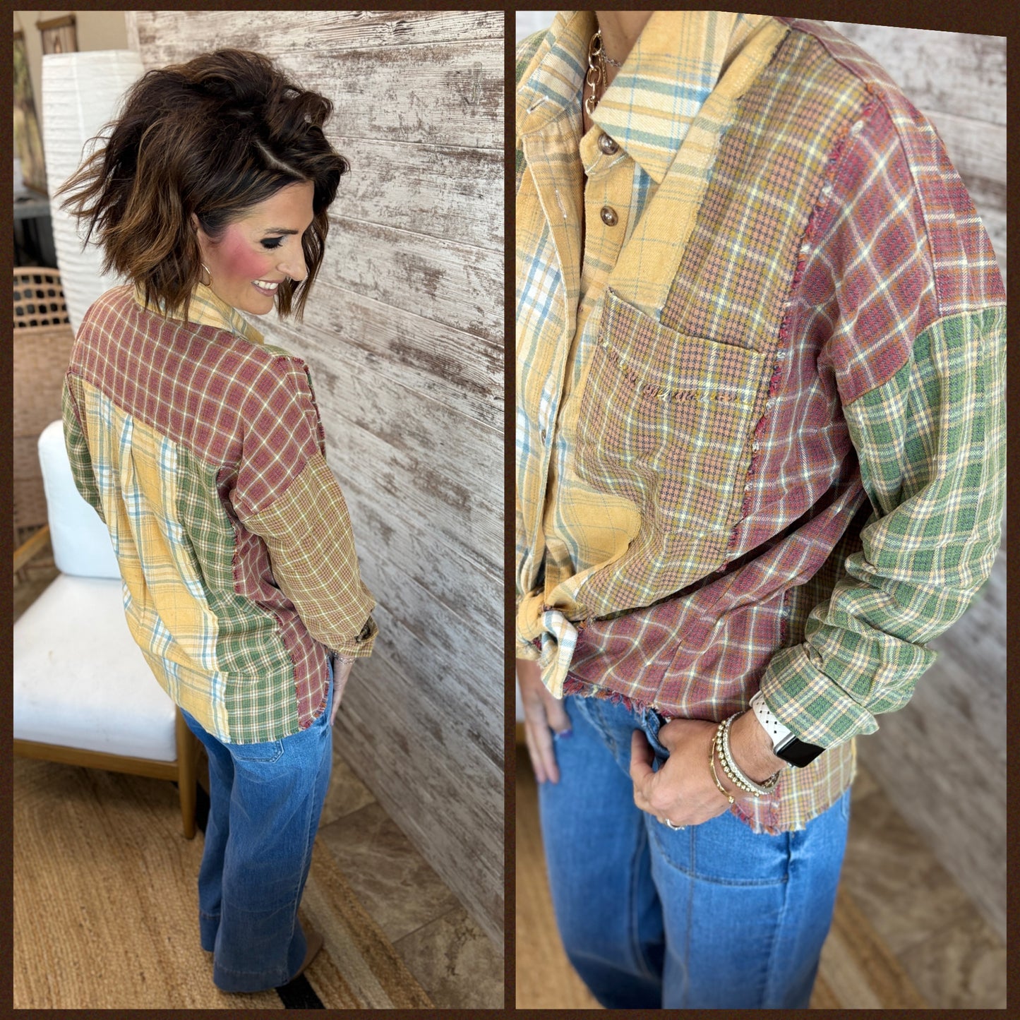 Mustard Combo Plaid Mix Button Down Shirt