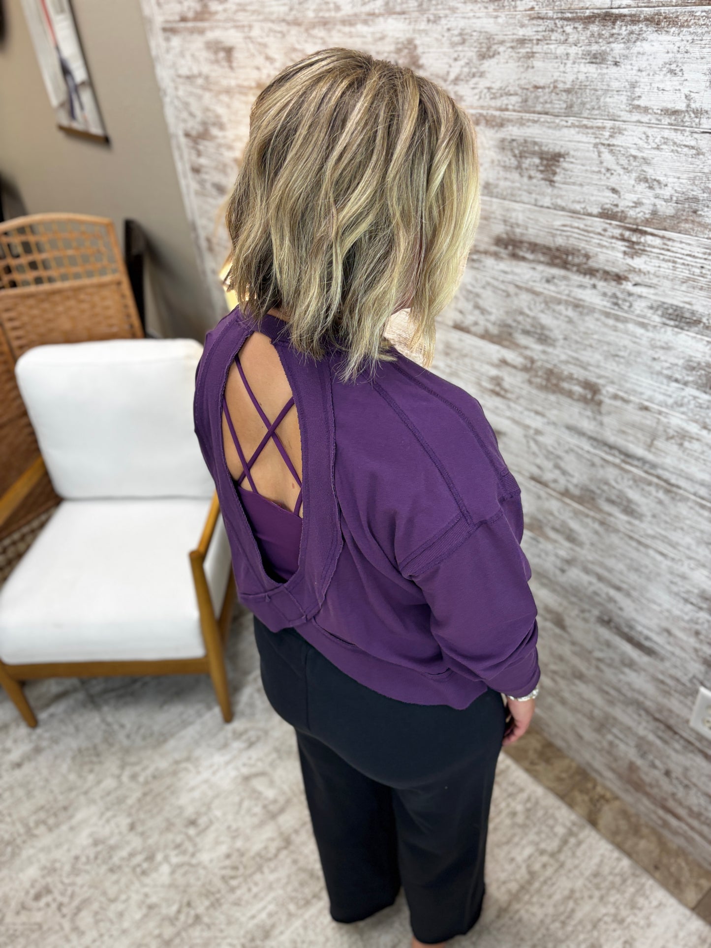 Purple Iris Crescent Pima Cotton Open Back Top