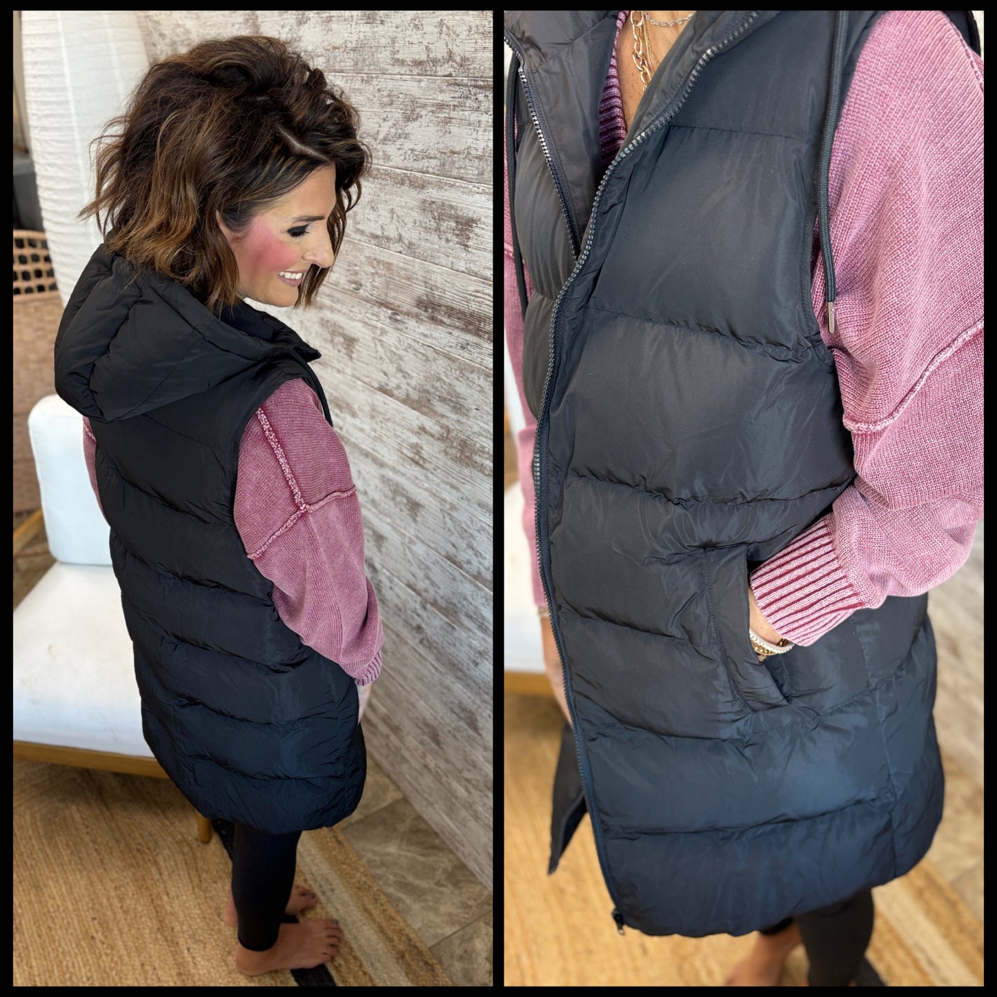 Black Longline Puffer Vest