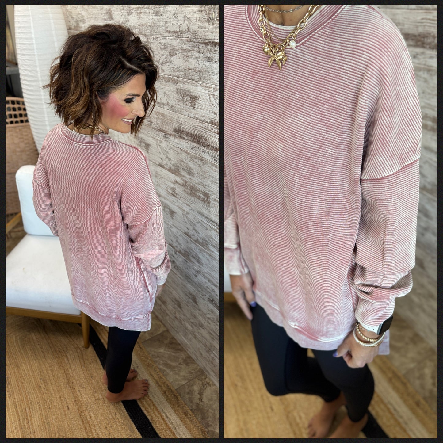 Acid Wash Double Ribbed Pullover ~ 2 Colors