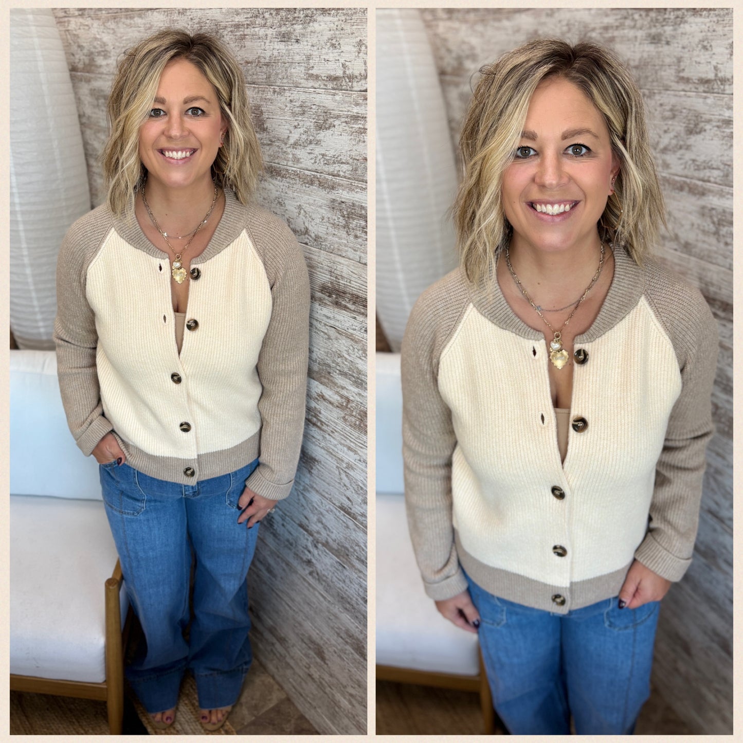 Cream/Taupe Varsity Cardigan