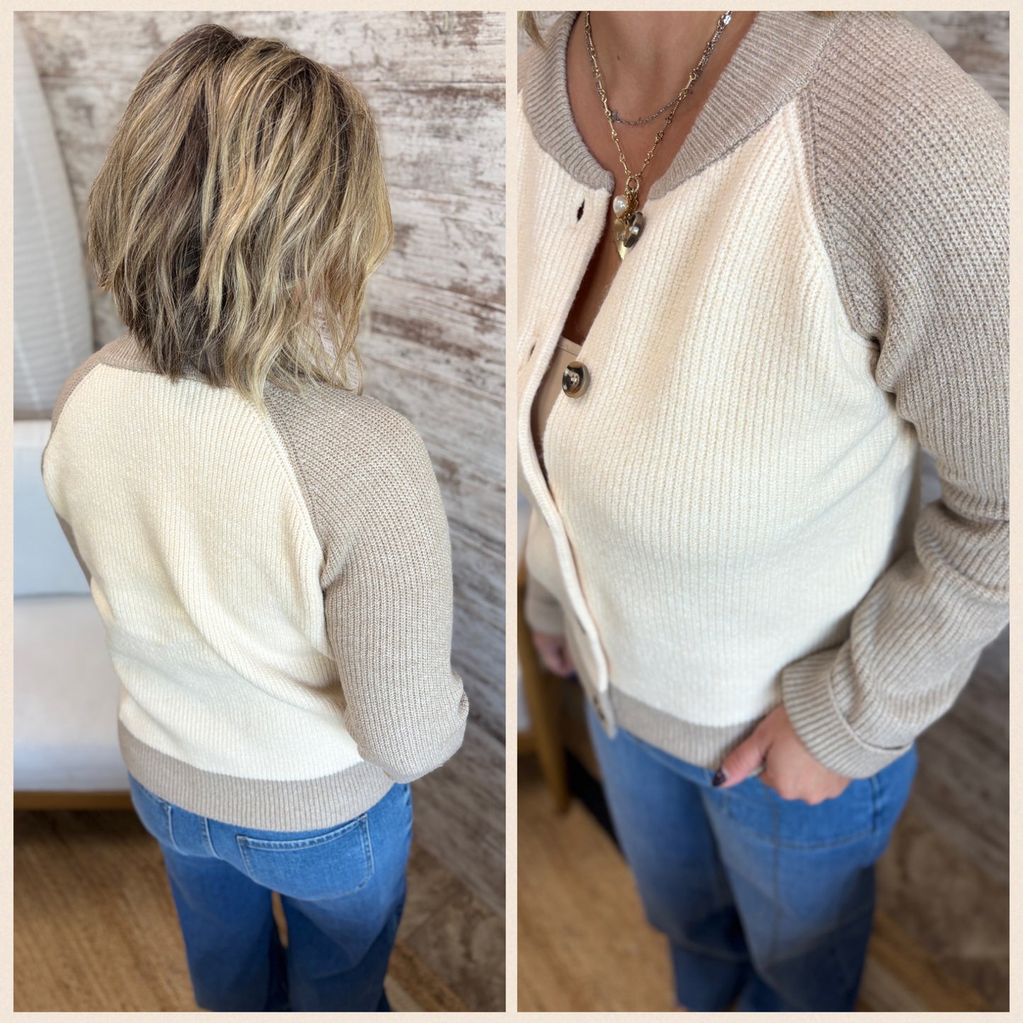 Cream/Taupe Varsity Cardigan