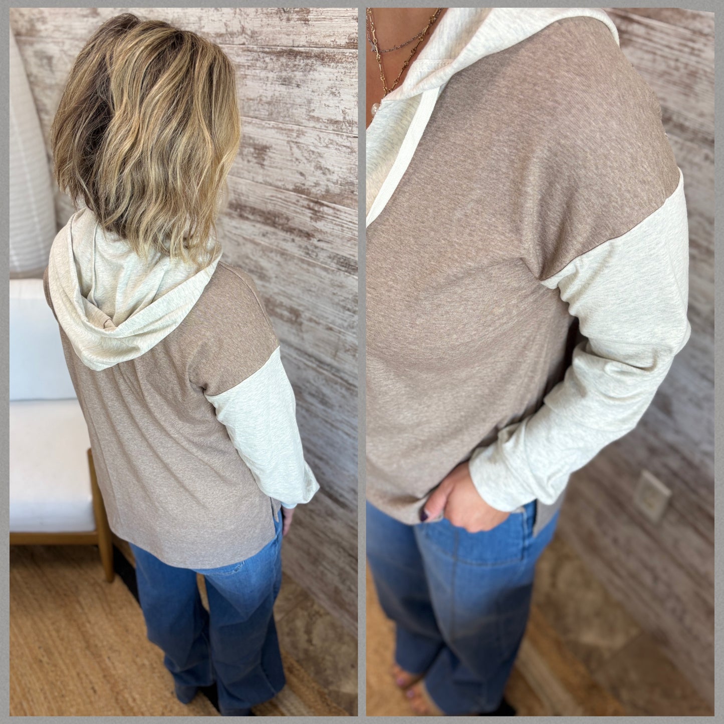 Taupe Color Block Hooded Shirt