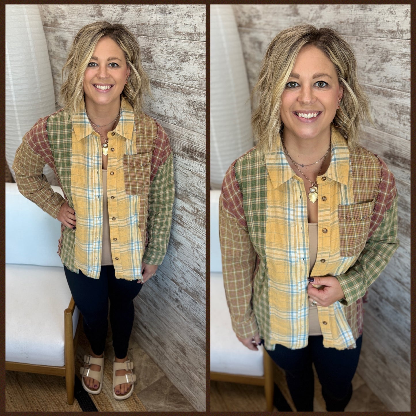 Mustard Combo Plaid Mix Button Down Shirt