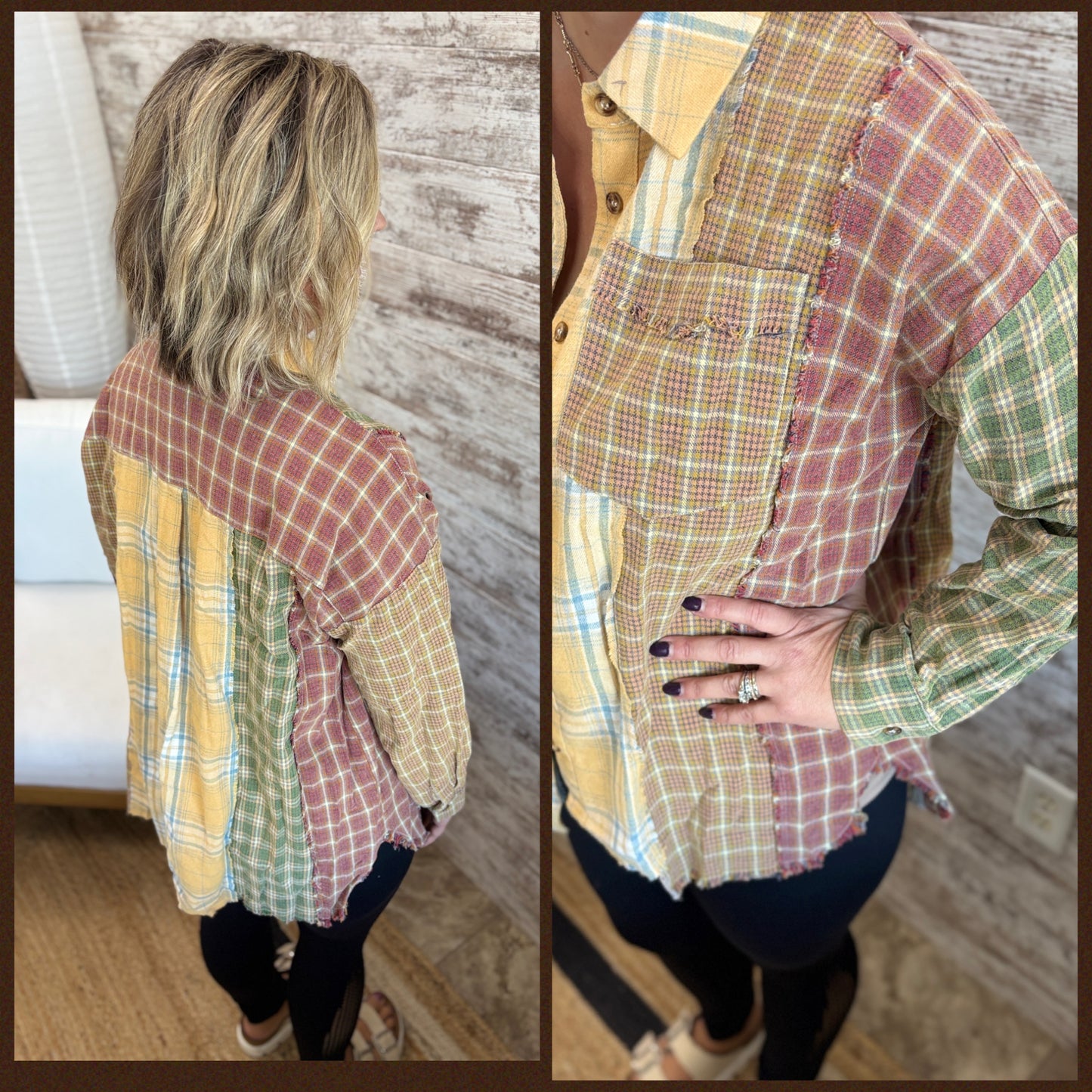 Mustard Combo Plaid Mix Button Down Shirt