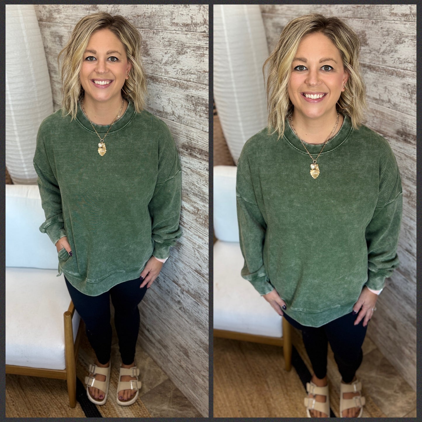 Acid Wash Double Ribbed Pullover ~ 2 Colors