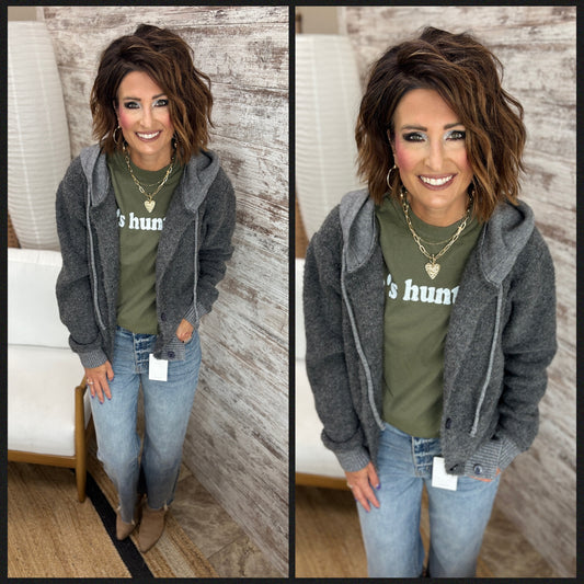 Charcoal Button Down Hooded Cardigan