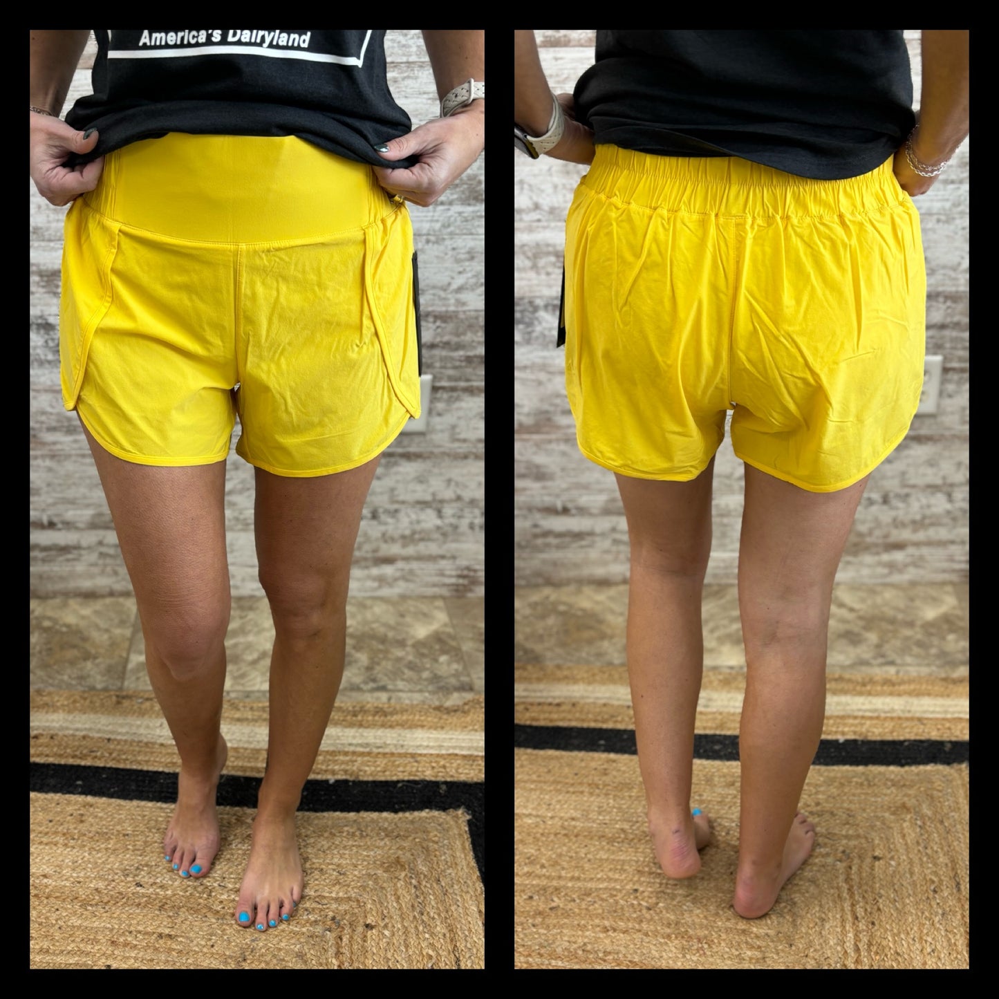 Yellow Highwaisted Athleisure Shorts