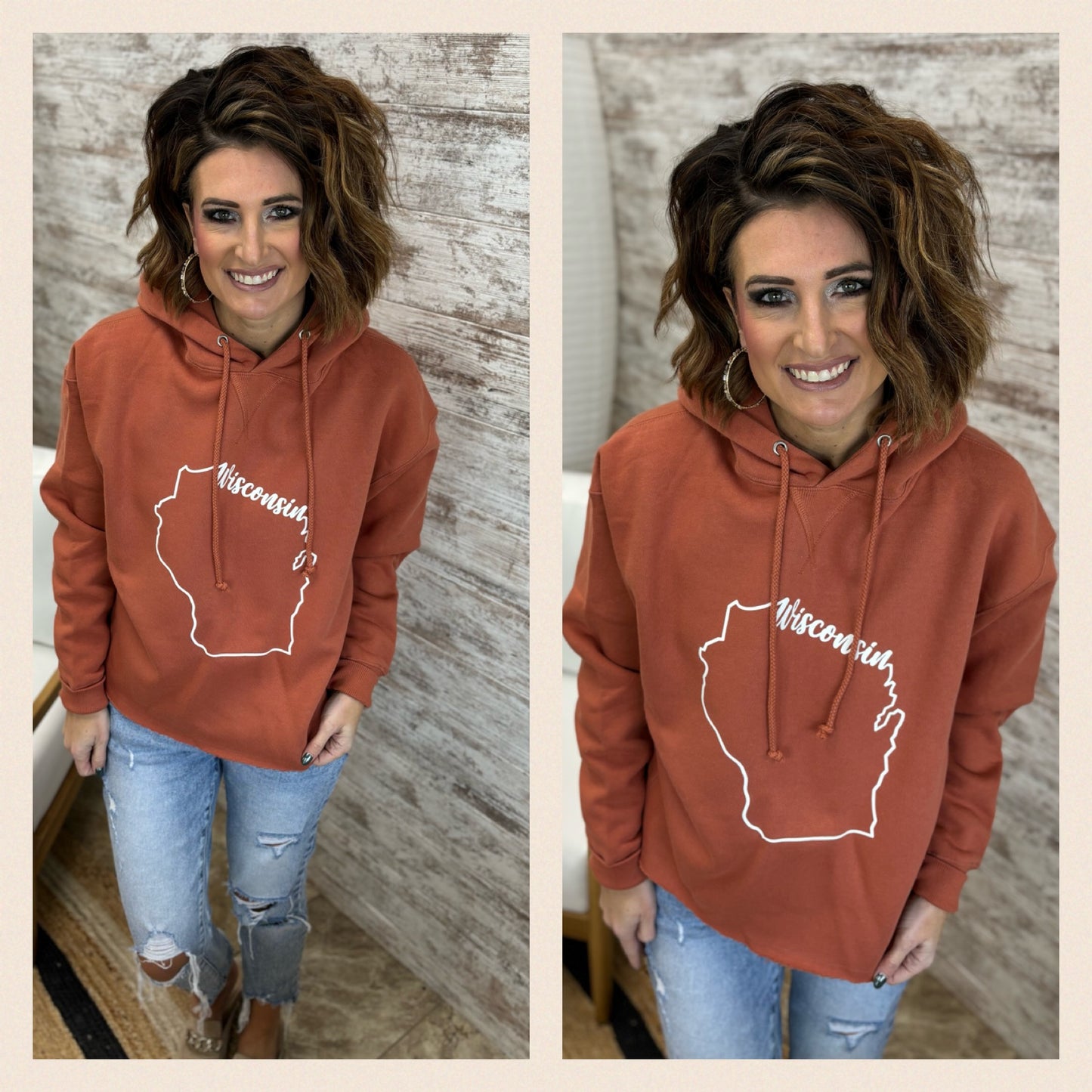 Baked Clay Enza Raw Edge Boxy Hoodie in Wisconsin Designs