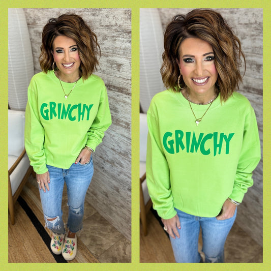 Grinchy Puff Print Lime Crew Neck