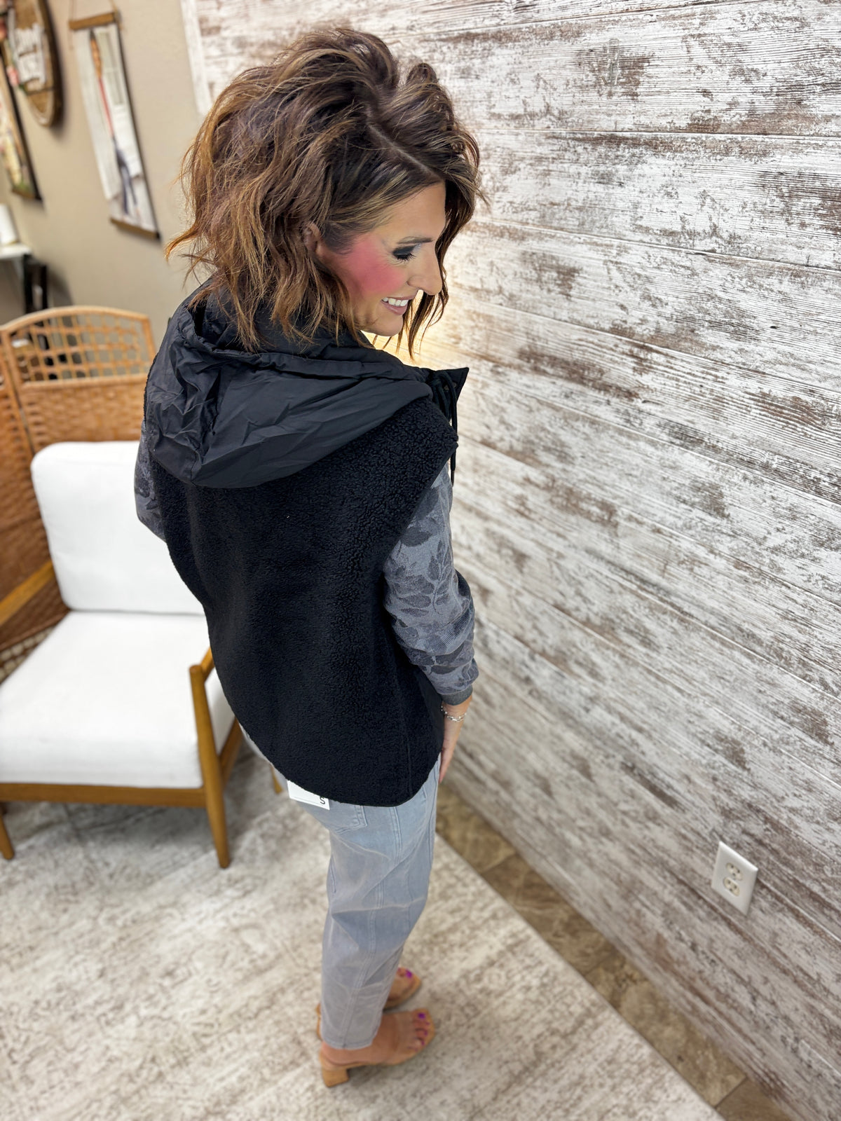 Black Sherpa Hooded Vest