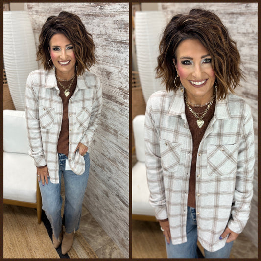 Lt Tan and Brown Plaid Soft Button Down