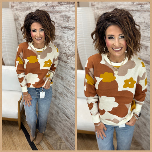 Ivory/Chartreuse Floral Sweater ** Restocking, Wednesday October 22nd**