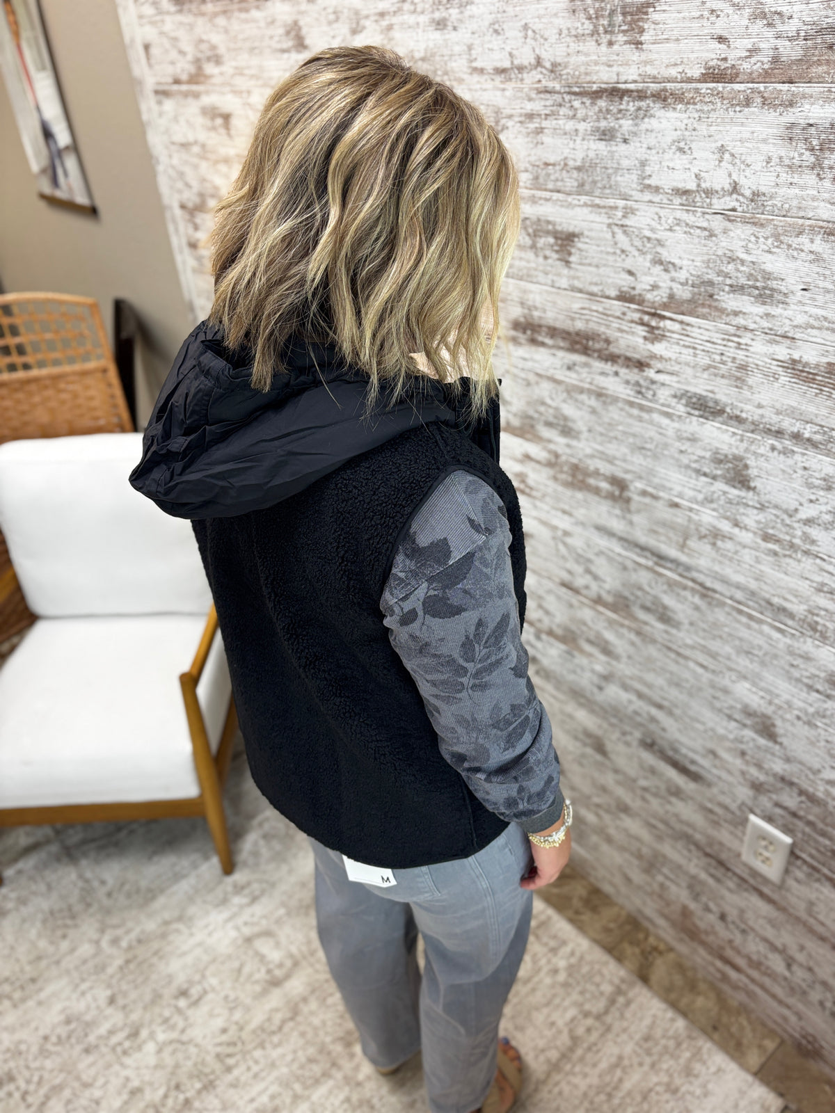 Black Sherpa Hooded Vest