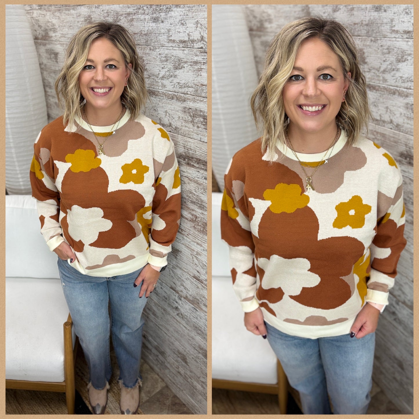 Ivory/Chartreuse Floral Sweater ** Restocking, Wednesday October 22nd**