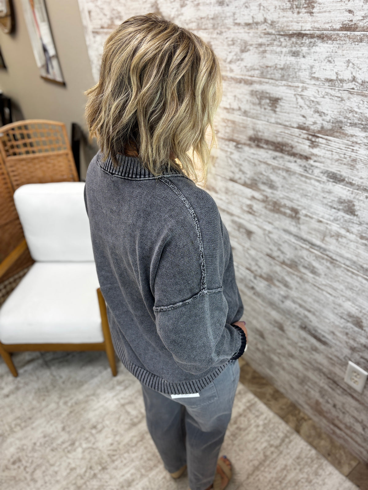 Washed Black V Neck Sweater