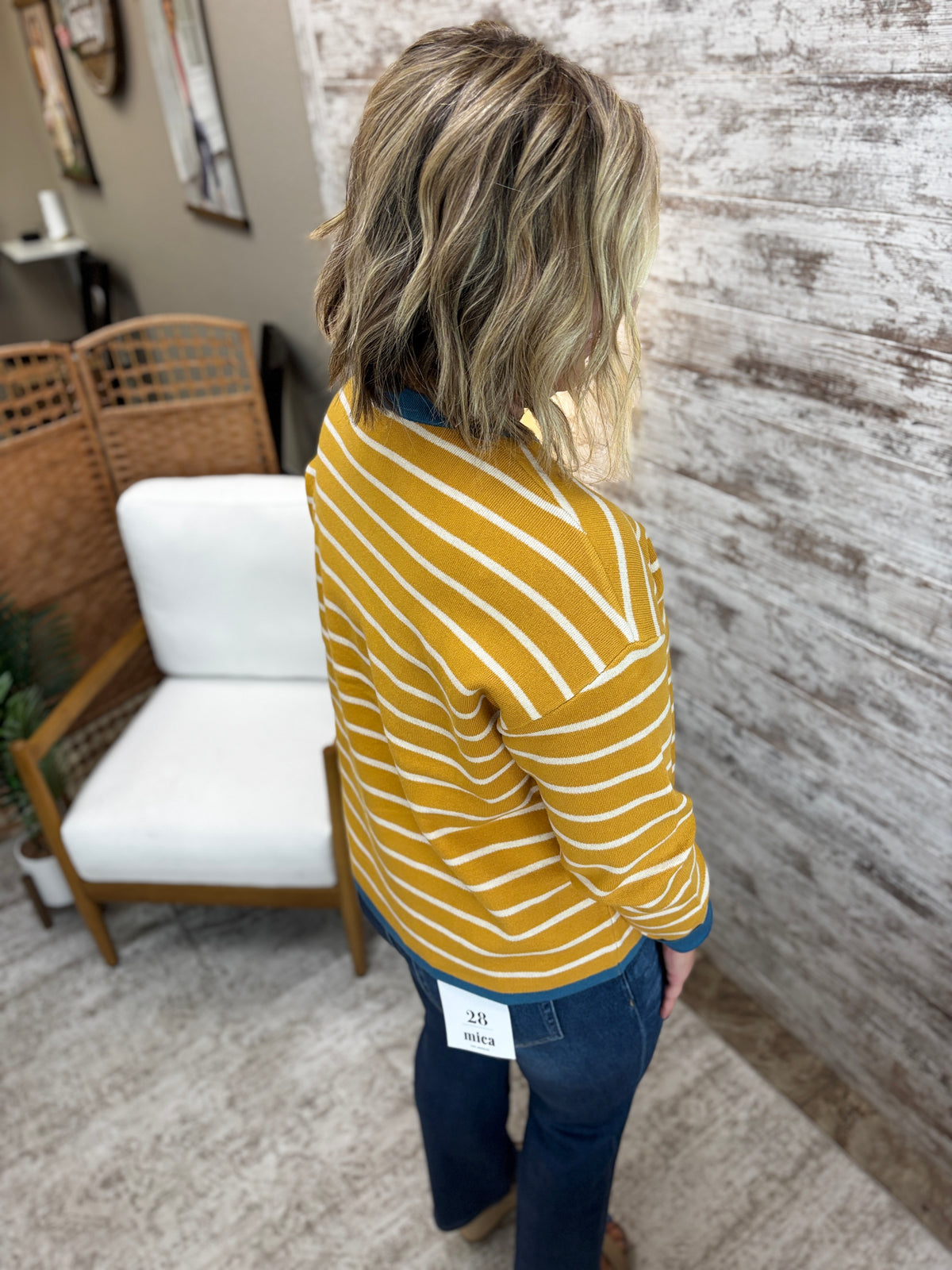 Mustard Striped Color Contrast Crew