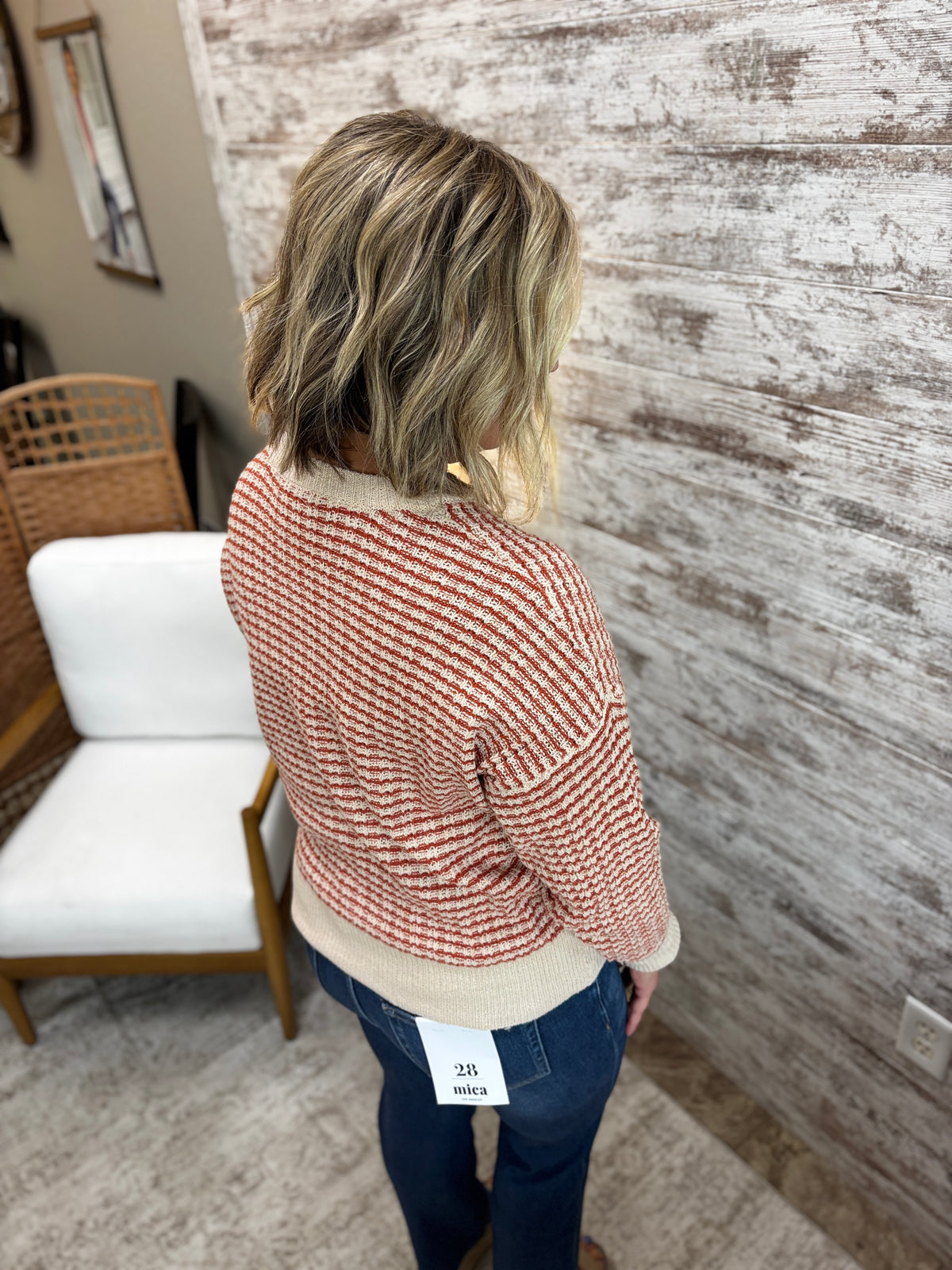 Rust Striped Waffle Knit Sweater